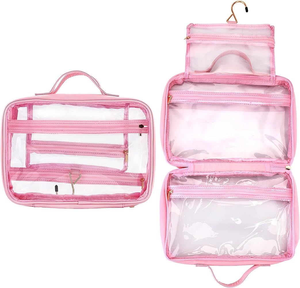 Greaciary Clear Toiletry bag with Hanging hook,Water-resistant cosmetic makeup bag transparent Or... | Amazon (US)