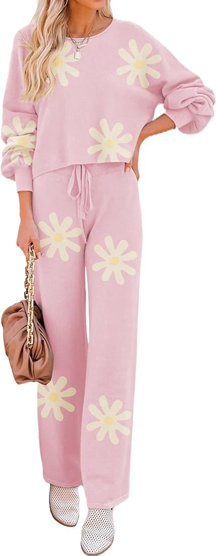 Ekouaer Knit Lounge Sets for Women 2 Piece Cozy Long Sleeve Pullover Sweater Top and Wide Leg Pan... | Amazon (US)