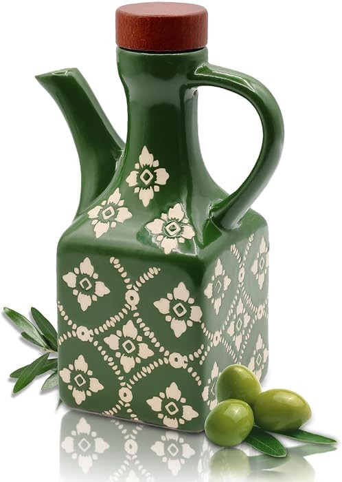 Botella dispensadora de aceite de oliva de cerámica, dispensador de aceite decorativo de 8.5 onz... | Amazon (US)