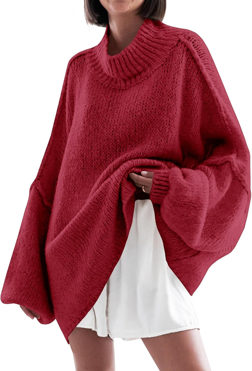 Saodimallsu Womens Oversized Sweaters Mock Neck Fall Winter Tunic Sweater | Amazon (US)
