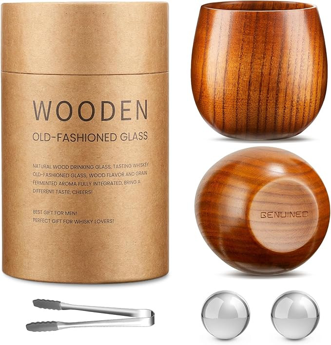 GENUINED The Original Wooden Whiskey Glasses Set of 2, Bourbon Gifts for Men, Anniversary, Birthd... | Amazon (US)