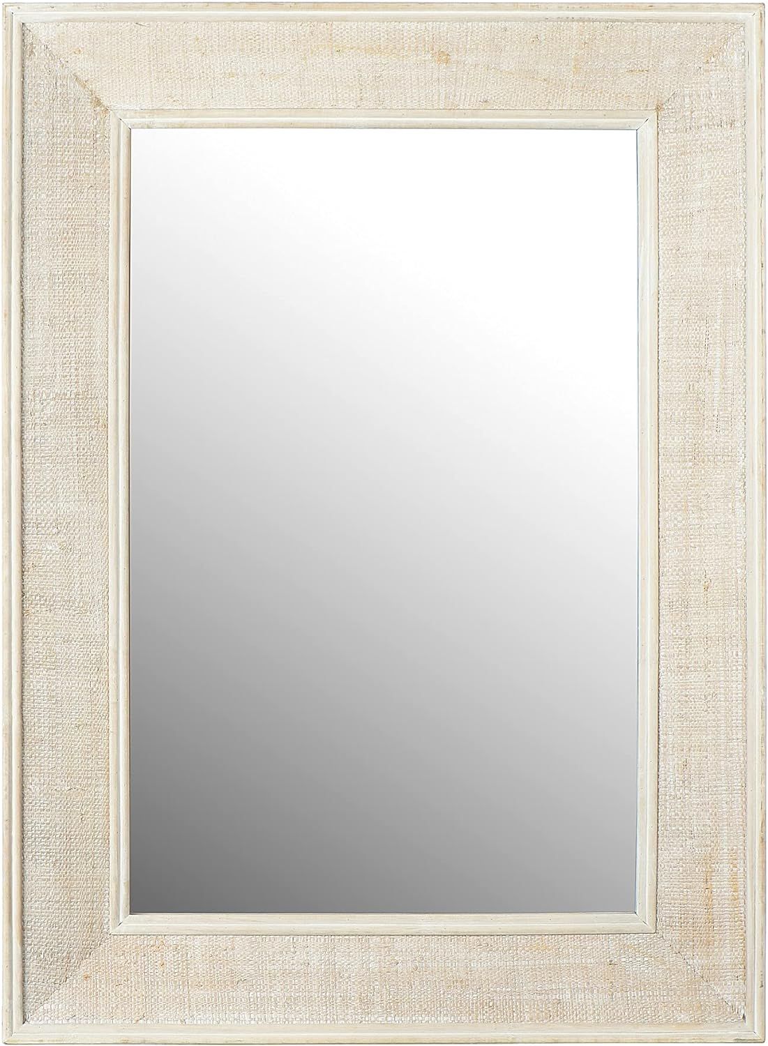 Creative Co-Op Rectangle Wood Framed Wall Mirror with Rattan Detail, Natural | Amazon (US)
