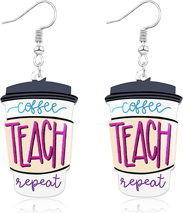 Nanafast Teacher Earrings for Women Apple Pencil Book Coffee Art Drop Dangle Earrings Acrylic Ear... | Amazon (US)
