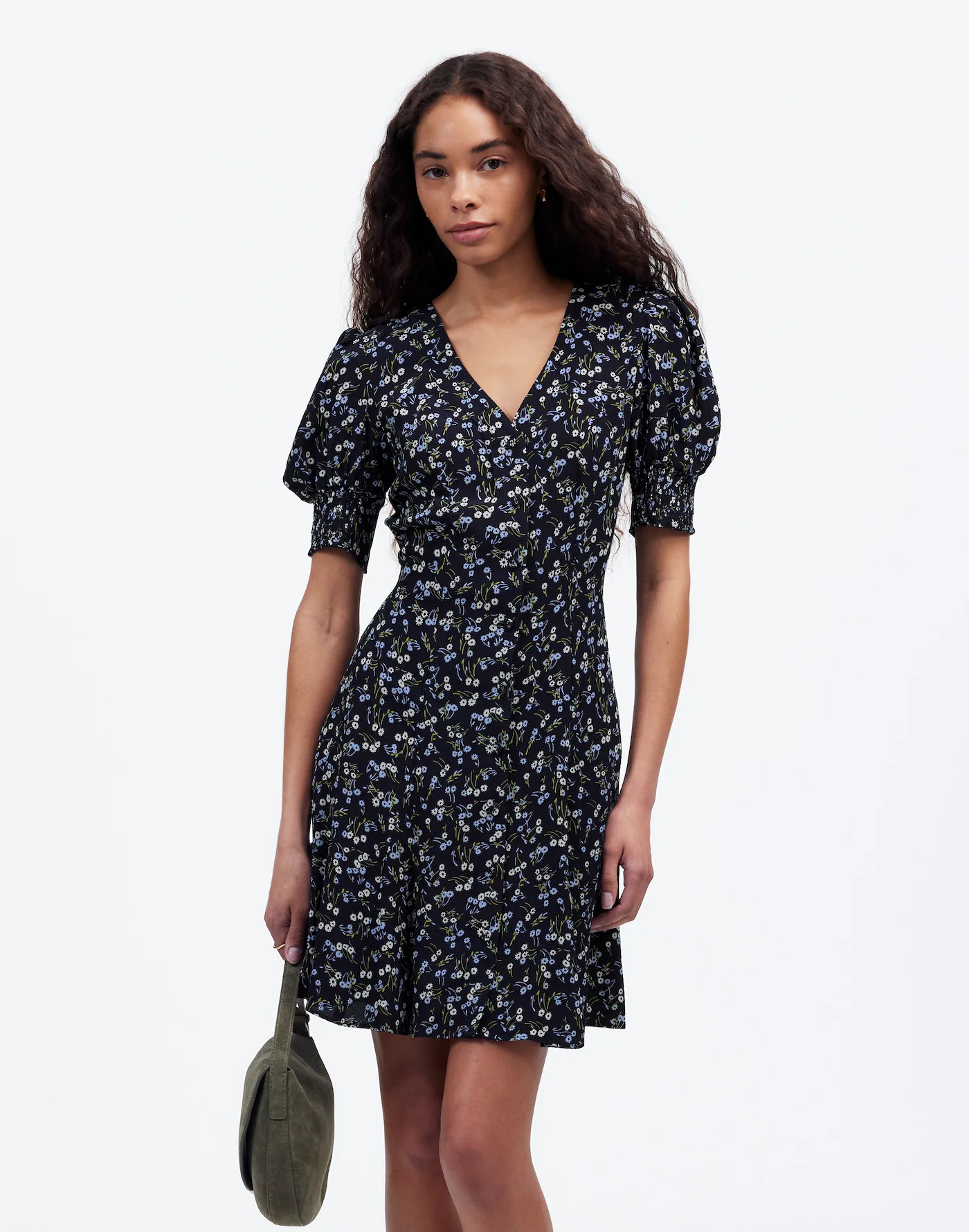 V-Neck Button-Front Mini Dress in Floral | Madewell
