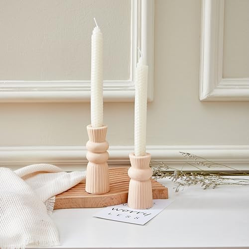 Denique Ceramic Candle Holders Set of 2, Creative Modern Knot Candlestick Holder Set, Table Centerpiece Taper Candle Holders Desktop Decoration for Home Decor, Wedding, Dinning, Party (Beige) | Amazon (US)