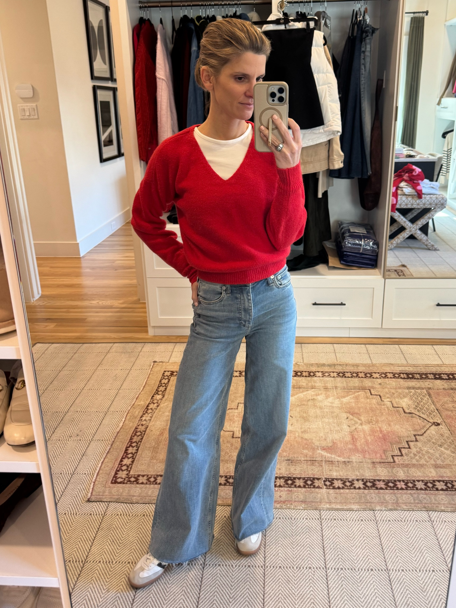 Jeans - size down. They’re very stretchy. I had to cut them bc they were too long on me. I’m wearing 23 for reference. 

Sweater - fit is oversized. Wearing size XXS.

Shoes - make sure you check sizing chart bc they are men’s sizing usually. 