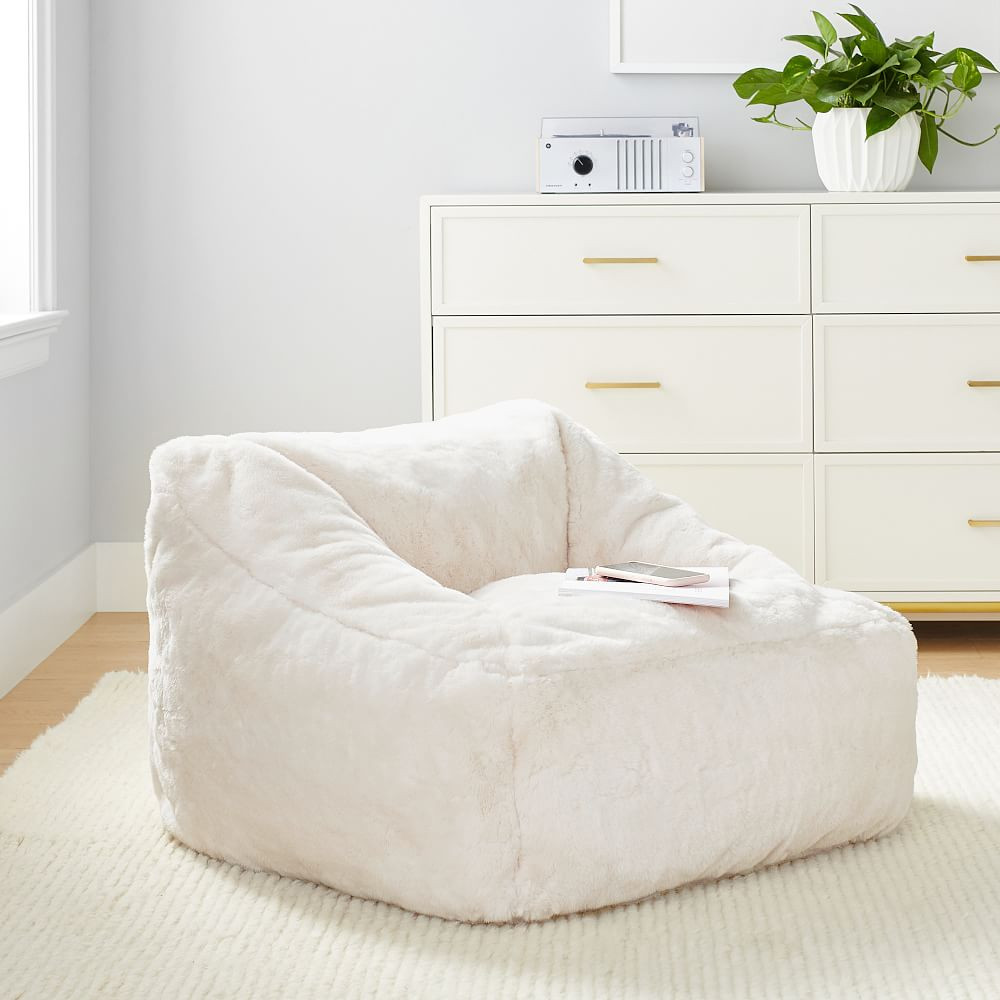 Polar Bear Faux Fur Ivory Modern Bean Bag Lounger Collection | Pottery Barn Teen