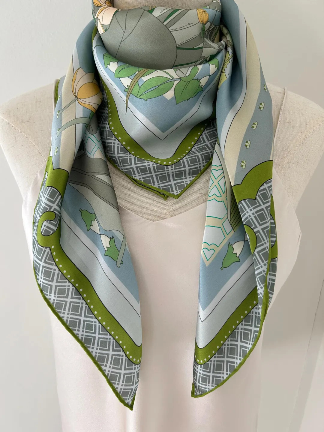 Mulberry Silk Scarf: West Lake Scenery, Green & Blue, 35" Square - Etsy | Etsy (US)