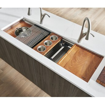 Ruvati Roma Undermount 45-in x 19-in Brushed Stainless Steel Single Bowl Workstation Kitchen Sink | Lowe's