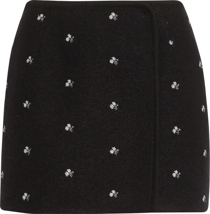Walker Floral Embroidered Wool Wrap Miniskirt | Nordstrom