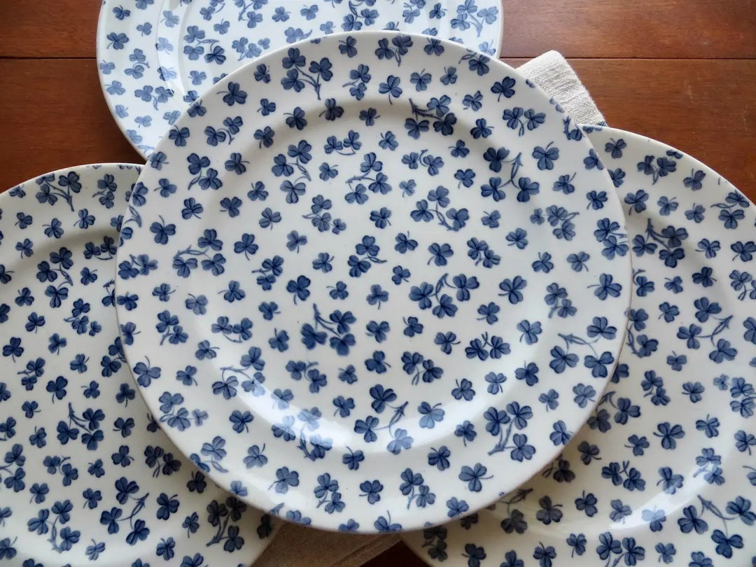 Antique Plates Royal Worcester Shamrocks Blue and White Set of Four Dinner Dining Tableware 1800s... | Etsy (US)