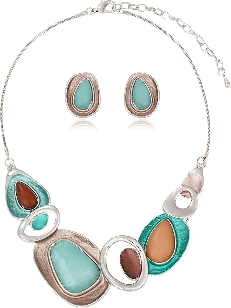 Vintage Chunky Statement Jewelry Set Retro Leaf Floral Geometric Bohemian Boho Bib Necklace Earri... | Amazon (US)