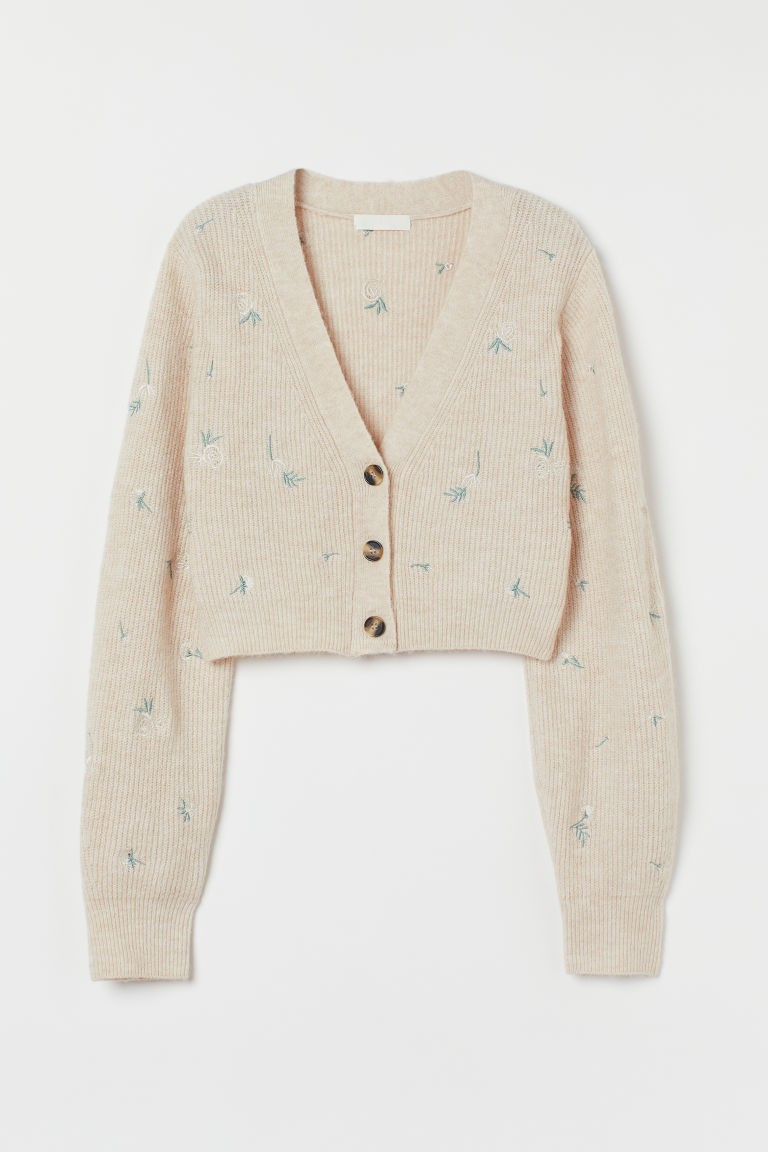 H & M - Embroidery-detail cardigan - Beige | H&M (UK, MY, IN, SG, PH, TW, HK)