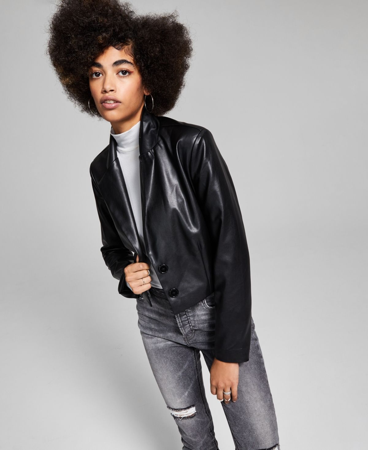 And Now This Cropped Faux-Leather Jacket | Macys (US)