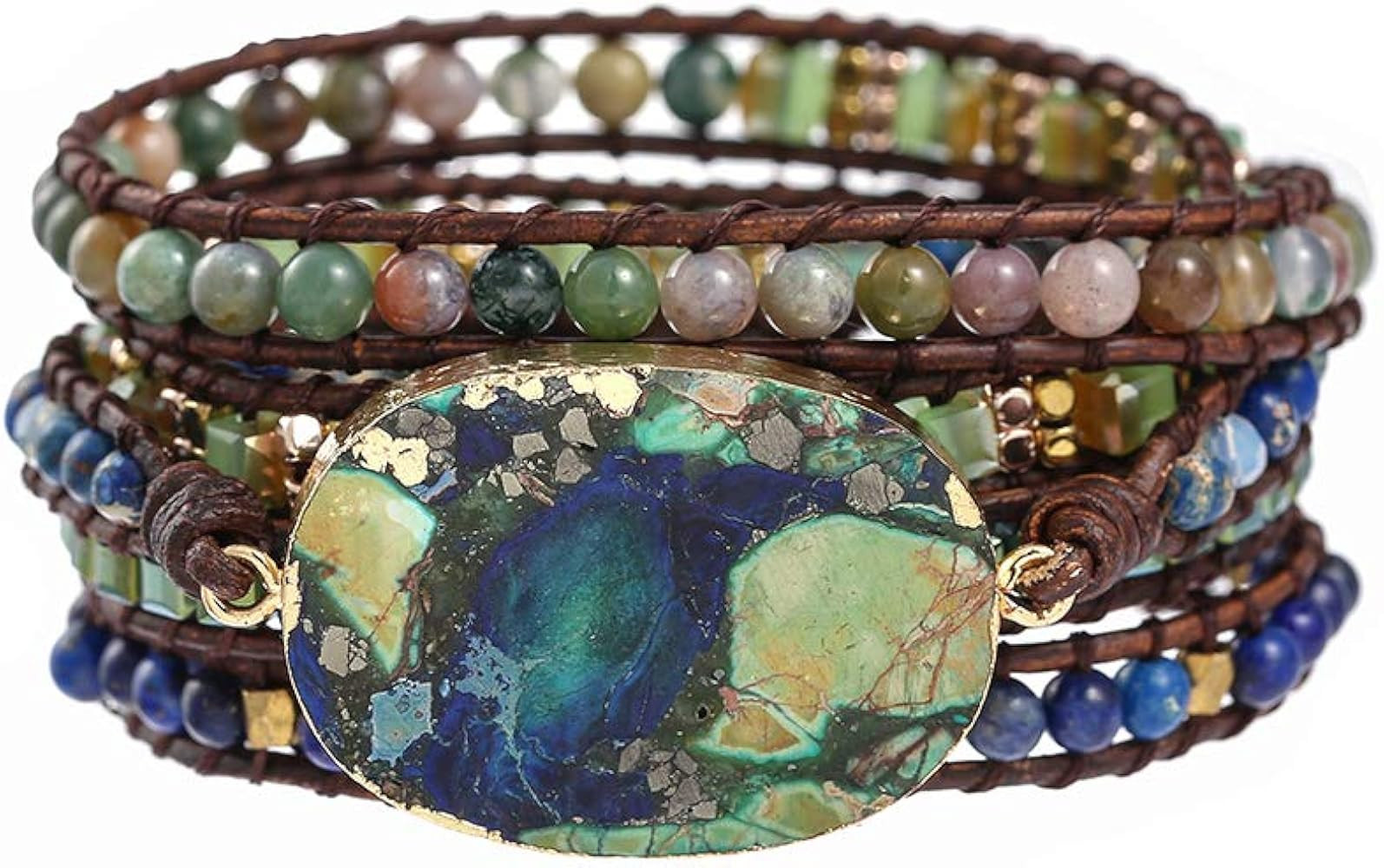 Plumiss Women Boho Handmade Natural Stone Crystal Leather Bead Wrap Bracelets Collection | Amazon (US)