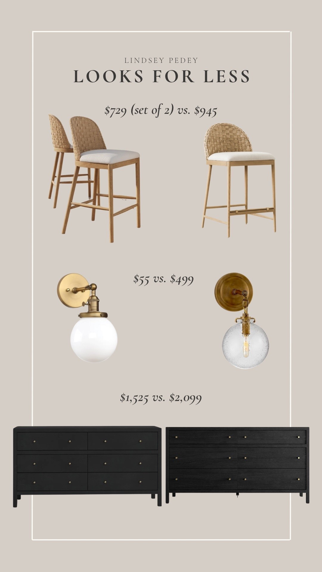 Designer look for less furniture and lighting finds!

Sconce, look for less, kitchen counter stool, bedroom dresser, save vs splurge 

#LTKSeasonal #LTKHome