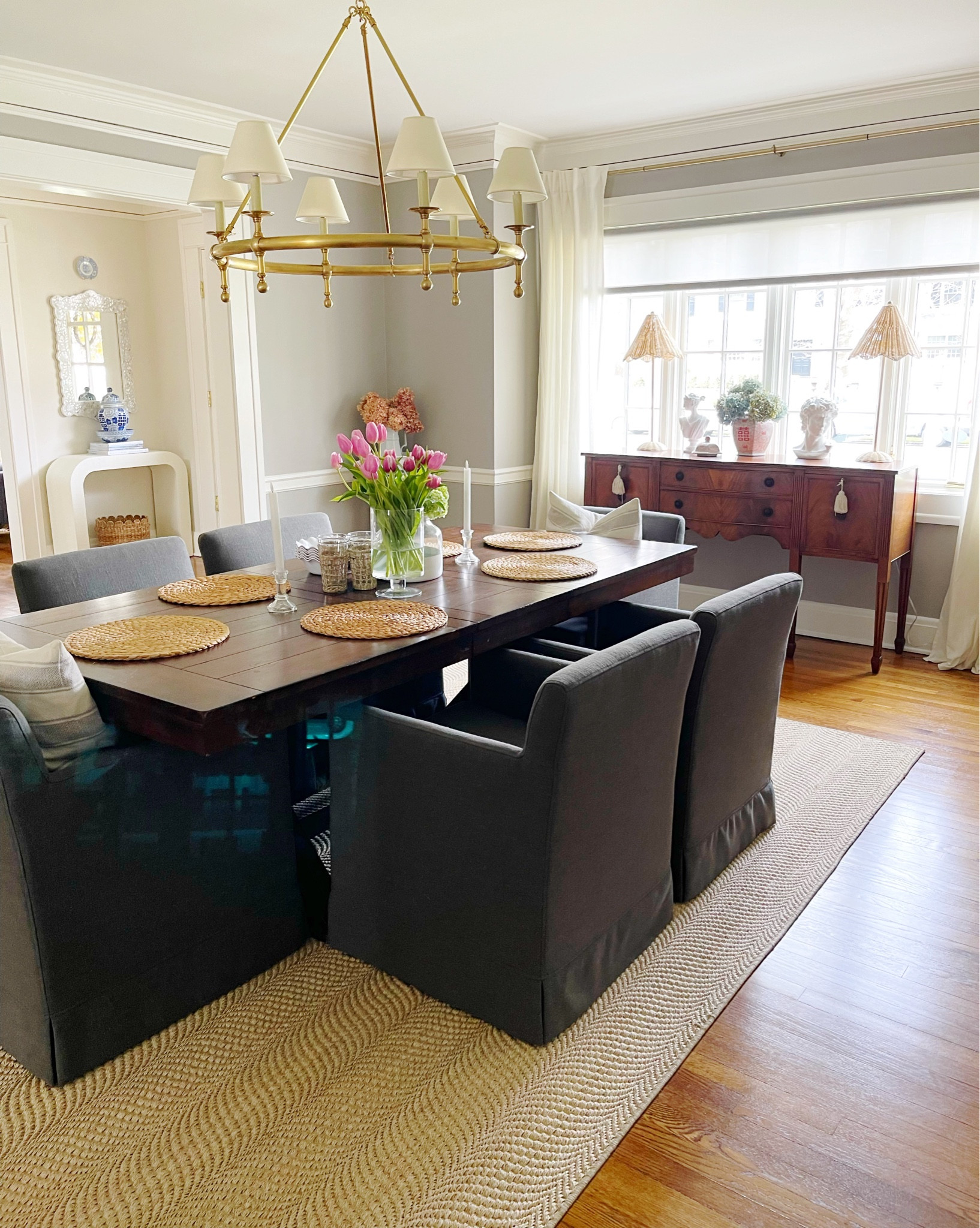 Just saw our dining room rug is on sale!! It’s a dupe (obviously 🤣) for a Williams Sonoma Home rug!! I love the textured pattern of it..and the color is a beautiful light sisal. Plus it’s not scratchy like other natural fiber rugs!! 

You can snag an 8x10 for under $550!! 🙌🏻 And it has over 325 ⭐️⭐️⭐️⭐️⭐️ reviews online!! 

Also linked what I could from our dining room. Our dining chairs are a Restoration Hardware Dupe and super comfortable!! Sold out in the grey but they have a pretty natural and navy!!🤍

#LTKsalealert #LTKhome #LTKFind