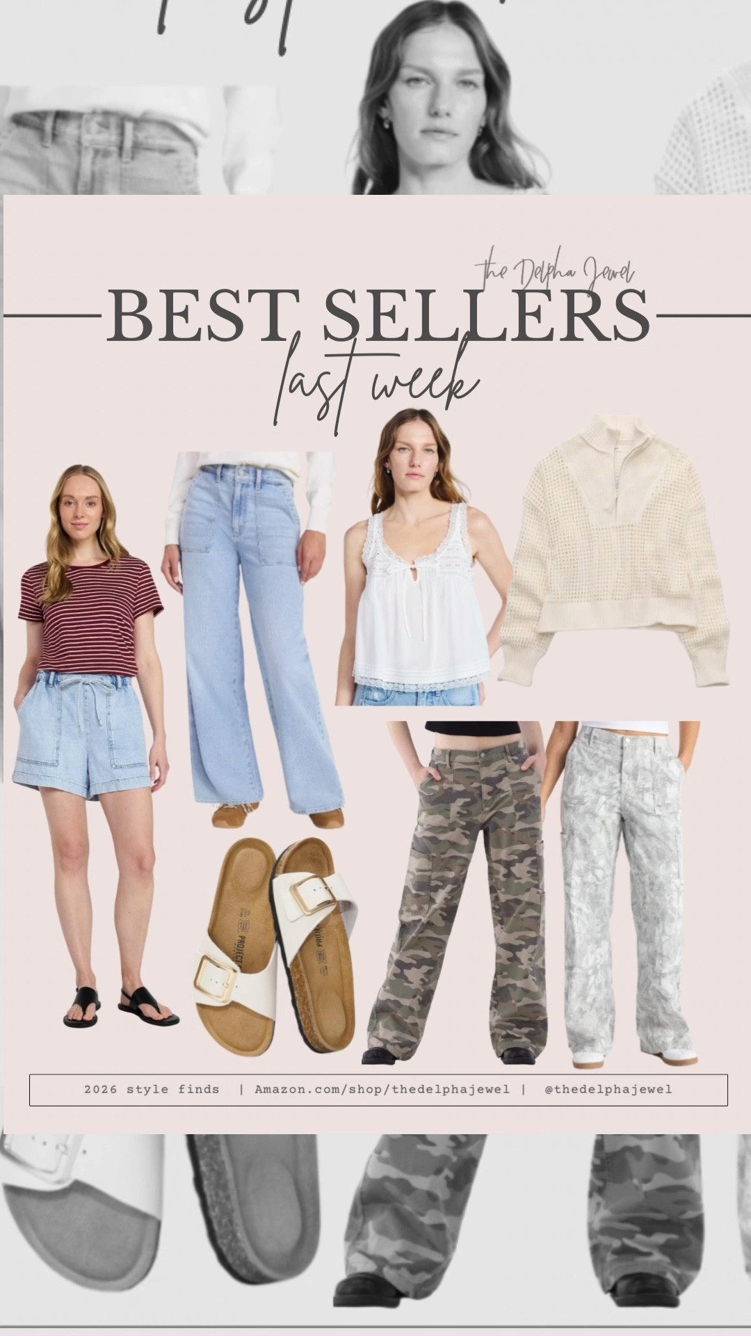 Things you were loving last week 🤩

@Aerie crochet quarter zip sweater, drapey utility shorts, flowy lace trim cotton tank, wide leg camo pants, utility jeans, big buckle sandals