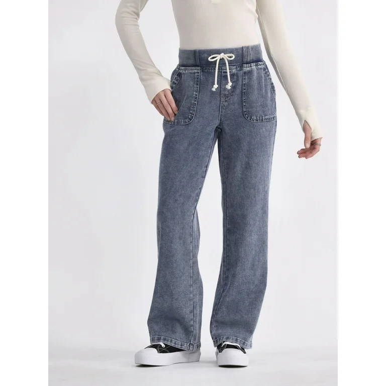 No Boundaries Rib-Waist Wide-Leg Drawstring Pants, 30.5” Inseam, Women's and Women's Plus | Walmart (US)