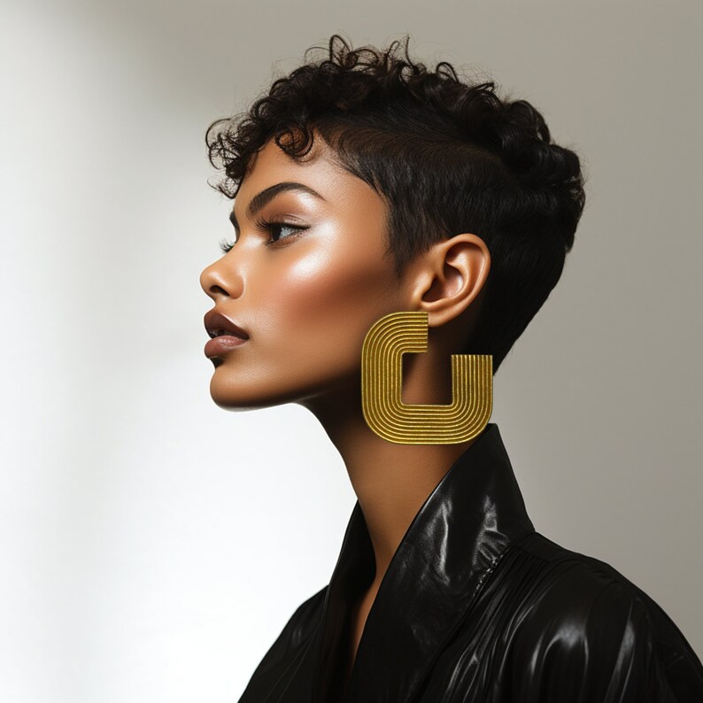 Big C Square Earrings Gold Geometric Large African Statement Trible Boho Chunky Oversized Modern ... | Etsy (US)