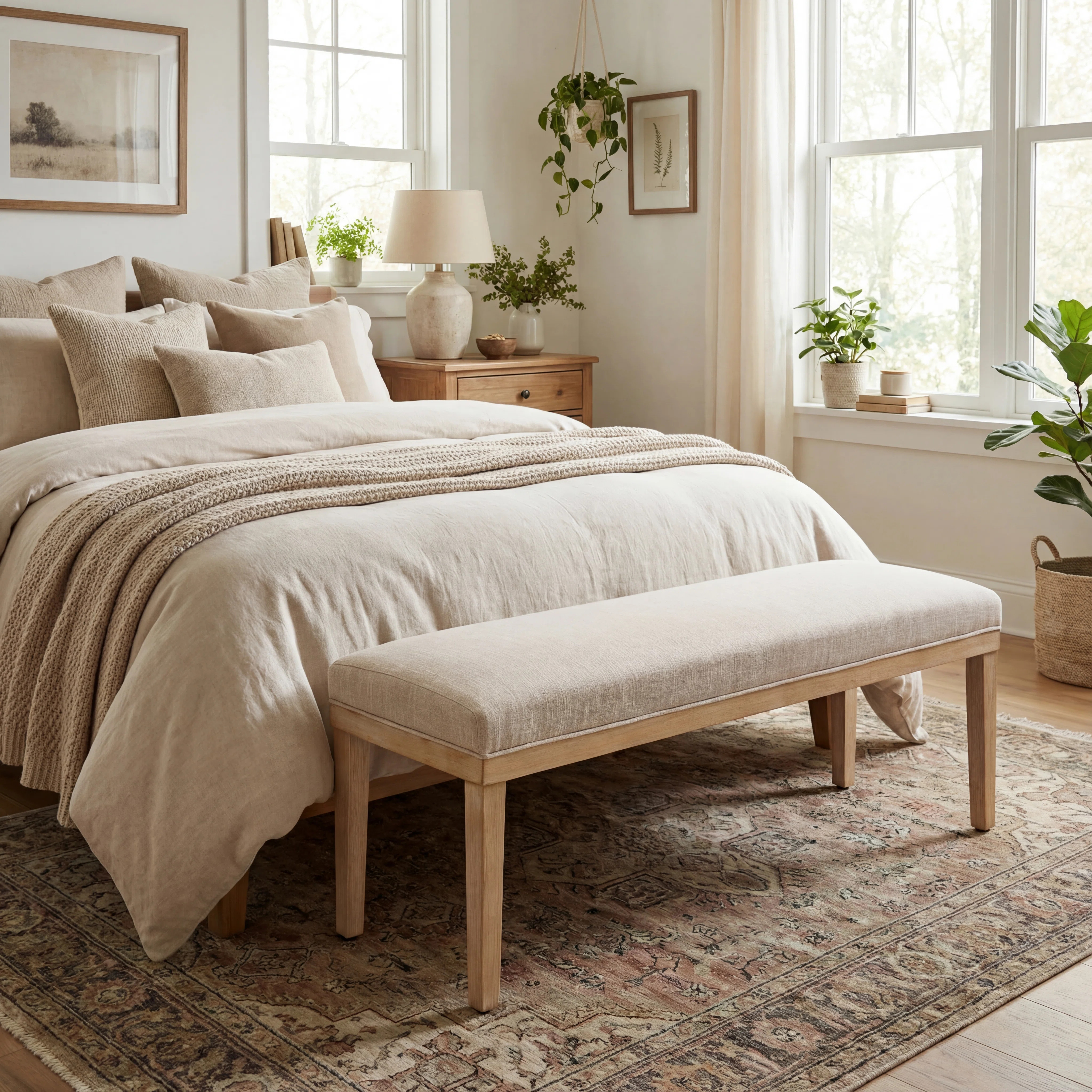 53" W Bedroom Bench, Polyester Upholstered End of Bench With Solid Wood Frame | Wayfair North America