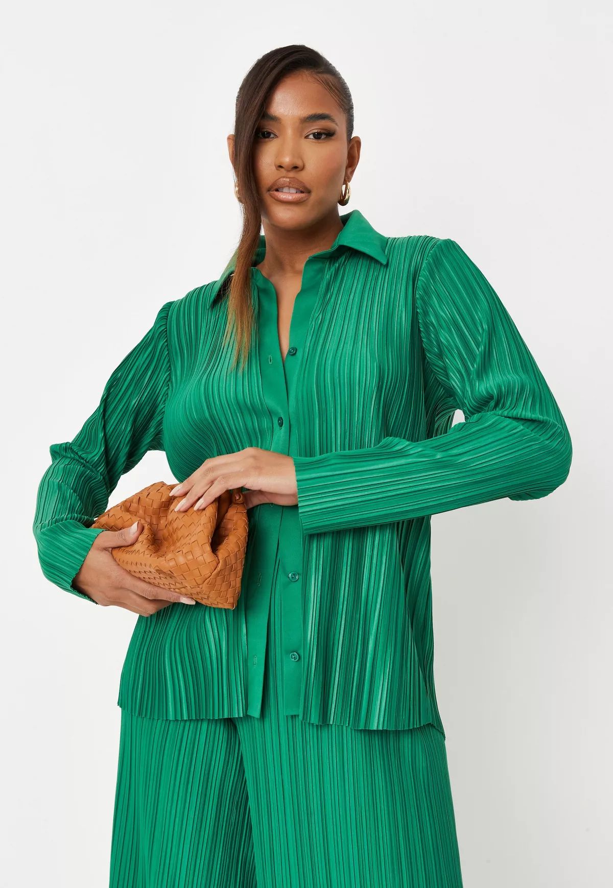 Green Co Ord Plisse Shirt | Missguided (US & CA)