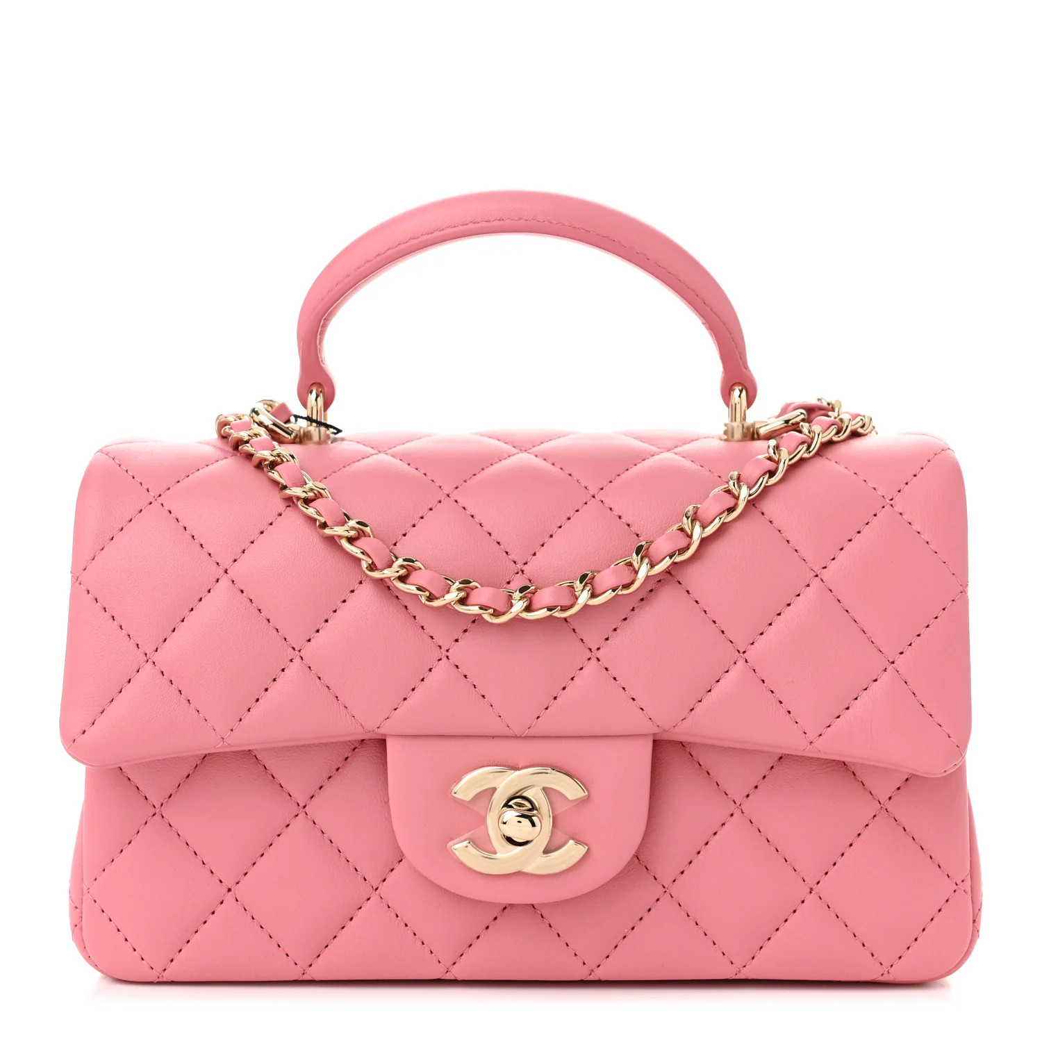 Chanel Lambskin Quilted Mini Top Handle Rectangular Flap Pink | FASHIONPHILE (US)
