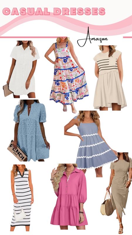 Casual spring and summer dresses from Amazon! Lace dresses, denim dress, striped dress, ric RAC dress, casual dress, midi dress

#LTKstyletip #LTKfindsunder100 #LTKSeasonal