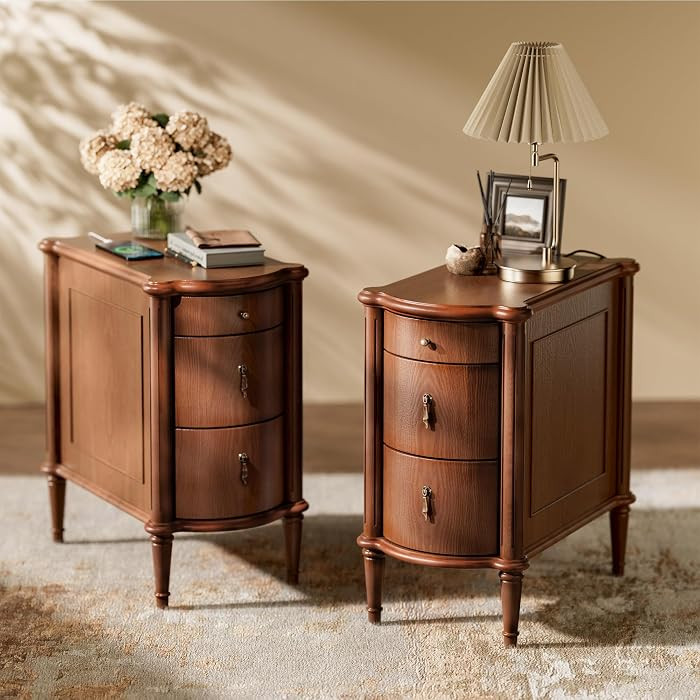 STO'SENSE Nightstand Set of 2 w/Charging Station & 3 Drawers, Pre-Assembled, Vintage Side Table w... | Amazon (US)