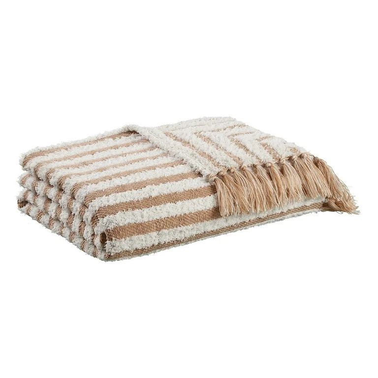 Better Homes & Gardens Cozy Woven Chenille Throw, Camel Stripe, Oversized Throw | Walmart (US)