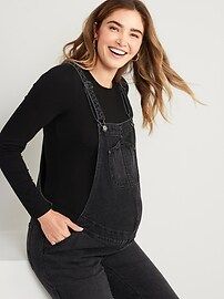 Maternity Side-Panel Slouchy Straight Black Jean Overalls | Old Navy (US)