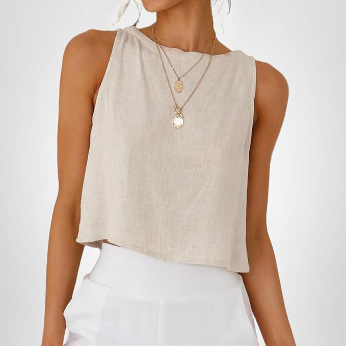 IDEALSANXUN Womens Linen Crop Tank Tops 2026 Spring Summer Beach Sleeveless Tops | Amazon (US)