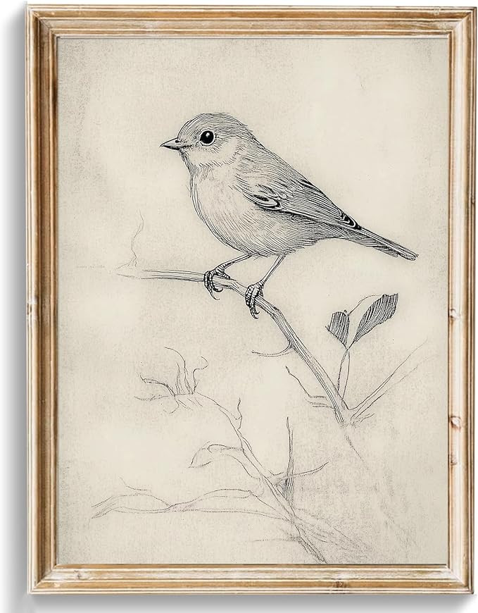uniro Vintage Bird Sketch Wall Art Prints Farmhouse Decor Sparrow on a Branch Sketch Canvas Oil P... | Amazon (US)