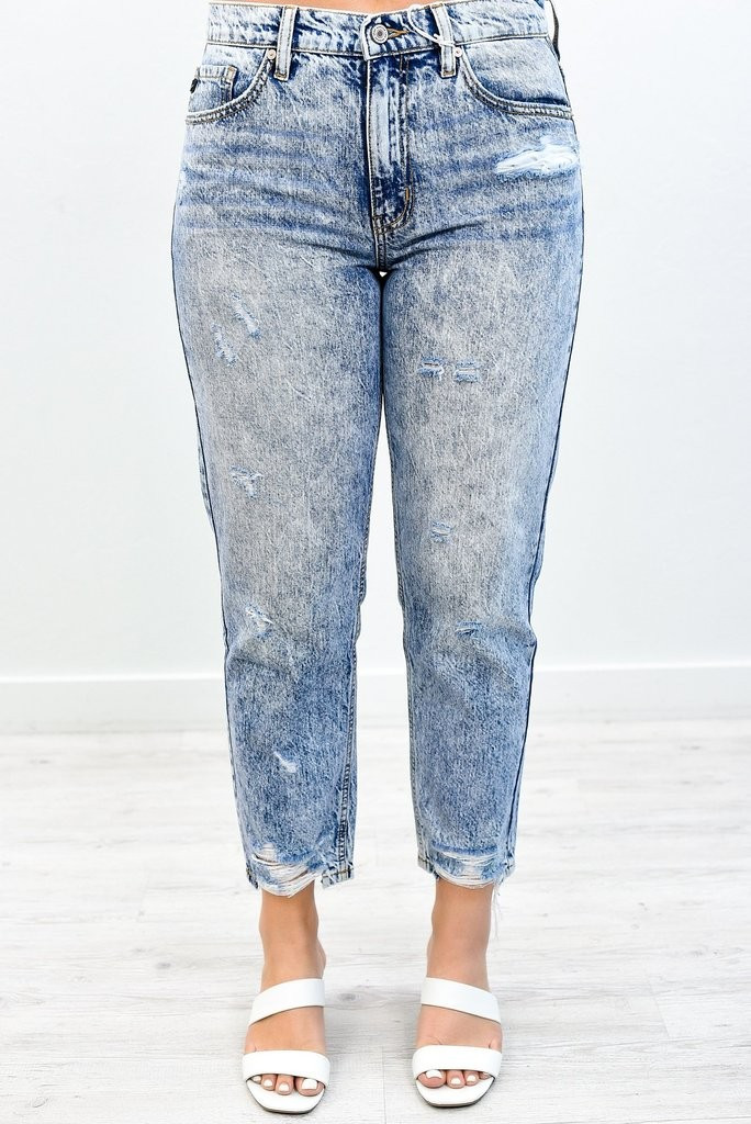 Denim On The Dance Floor Medium Denim Distressed Jeans - K631DN | Tee for the Soul