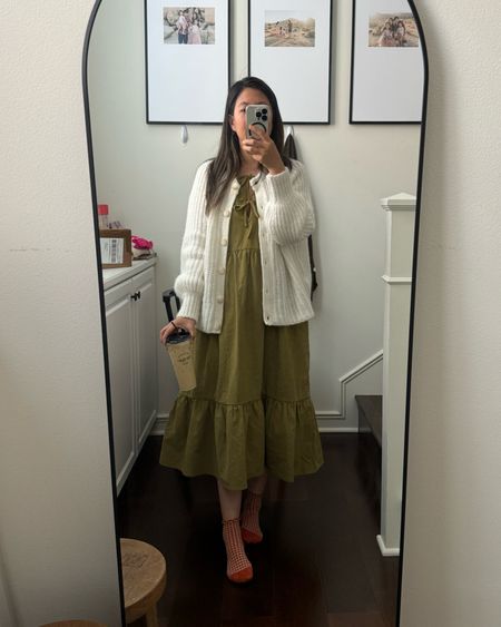 recent fits with sezane ! 

Wearing size XS dress. Discount code available. 
Wearing size S cardigan (maybe could size down but unconfirmed)  

#LTKfindsunder100 #LTKworkwear #LTKSeasonal