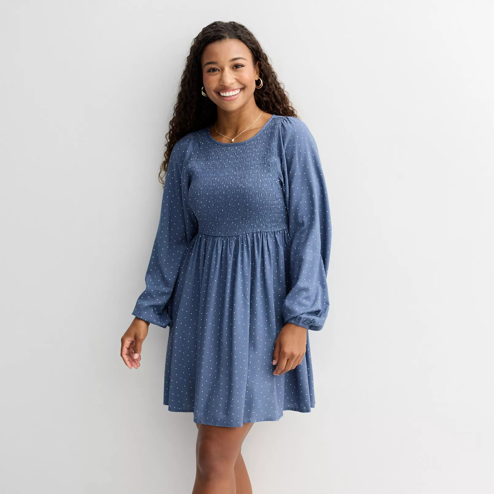 Juniors' SO® Smocked Long Sleeve Mini Dress | Kohl's