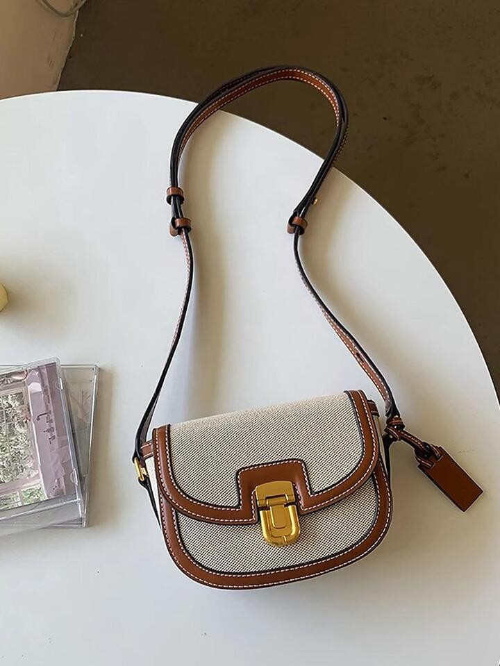 New Color-Block Saddle Bag Shoulder Crossbody Bag, Vintage Style Versatile Underarm Small Bag | SHEIN
