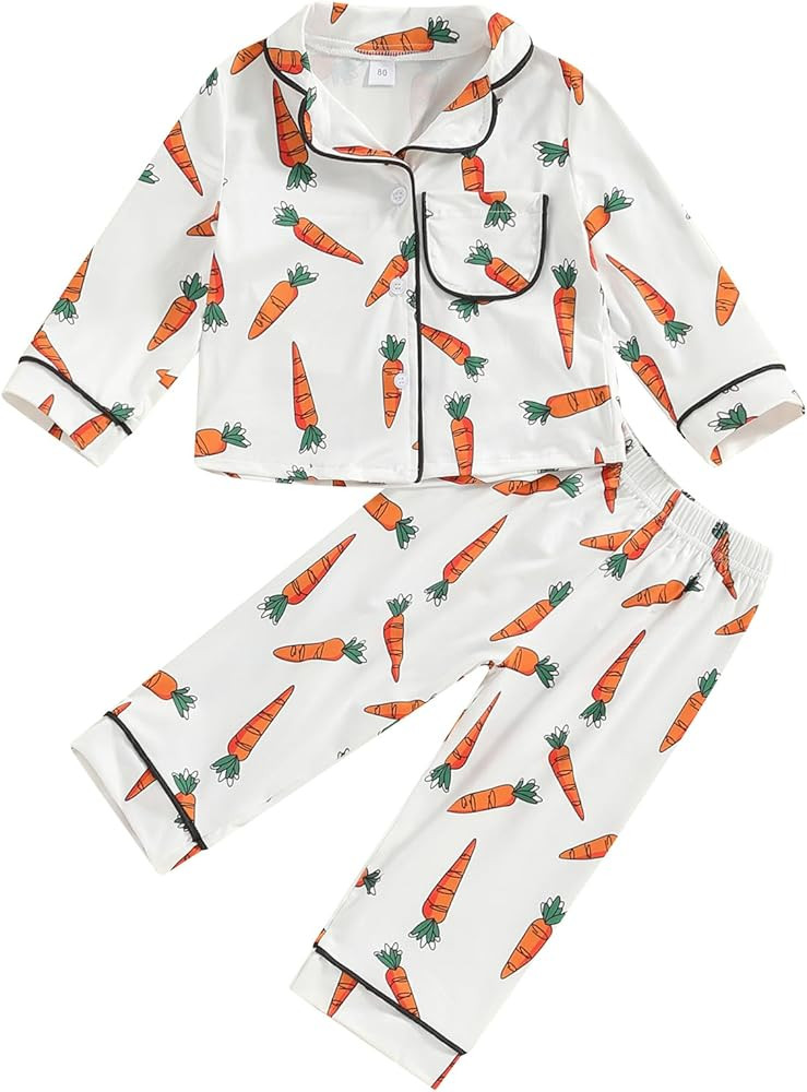 One Opening Boy Girl Baby Satin Toddler Pajamas Button Down Sleep Suit Kids Pjs Set | Amazon (US)