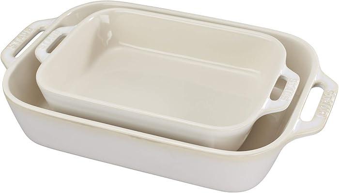 STAUB Ceramic Rectangular Baking Dish Set, 2 pc, Rustic Ivory | Amazon (US)