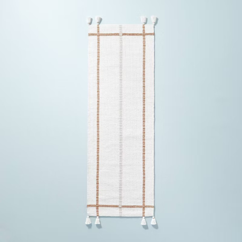 Bold Cross Stripes Tassel Rug Cream/Tan - Hearth & Hand™ with Magnolia | Target