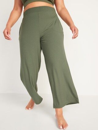 High-Waisted Sunday Sleep Rib-Knit Cropped Wide-Leg Pajama Pants for Women | Old Navy (US)