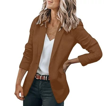 njshnmn Womens Blazer Jackets Open Front Cardigan Long Sleeve Jacket Casual Office Blazers Brown M | Walmart (US)