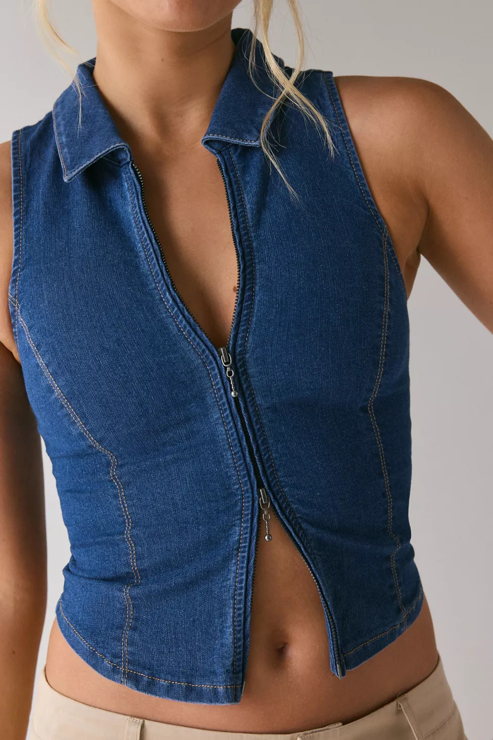 UO Ledia Fitted Seamed Zip-Front Vest Top | Urban Outfitters (US and RoW)