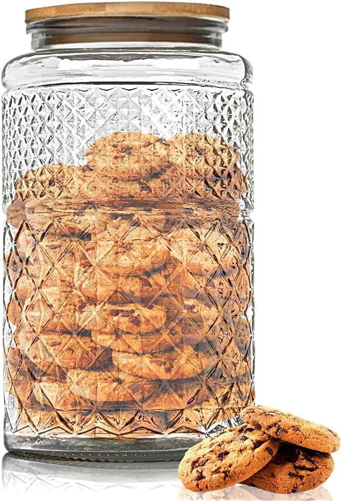 1 Gallon Cookie Jar, Wide Mouth Large Glass Jars with Bamboo Lid, Airtight Storage Food Kitchen C... | Amazon (US)