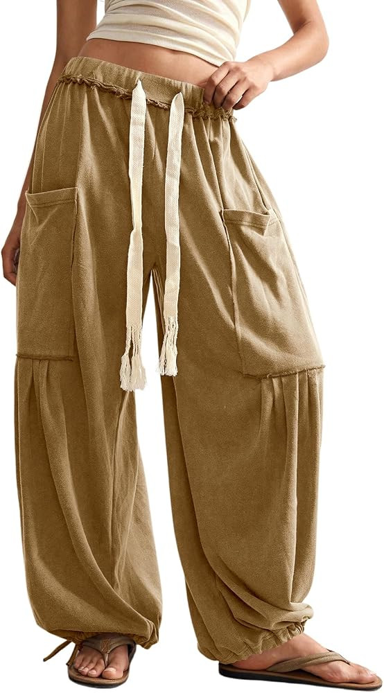 RoseSeek Women's Baggy Boho Harem Pants Wide Leg Sweatpants with Pockets | Amazon (US)