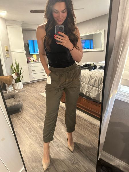 Obsessed with these target pants! I’m 5’11” 175 lbs and can wear medium/large for a more loose look. 