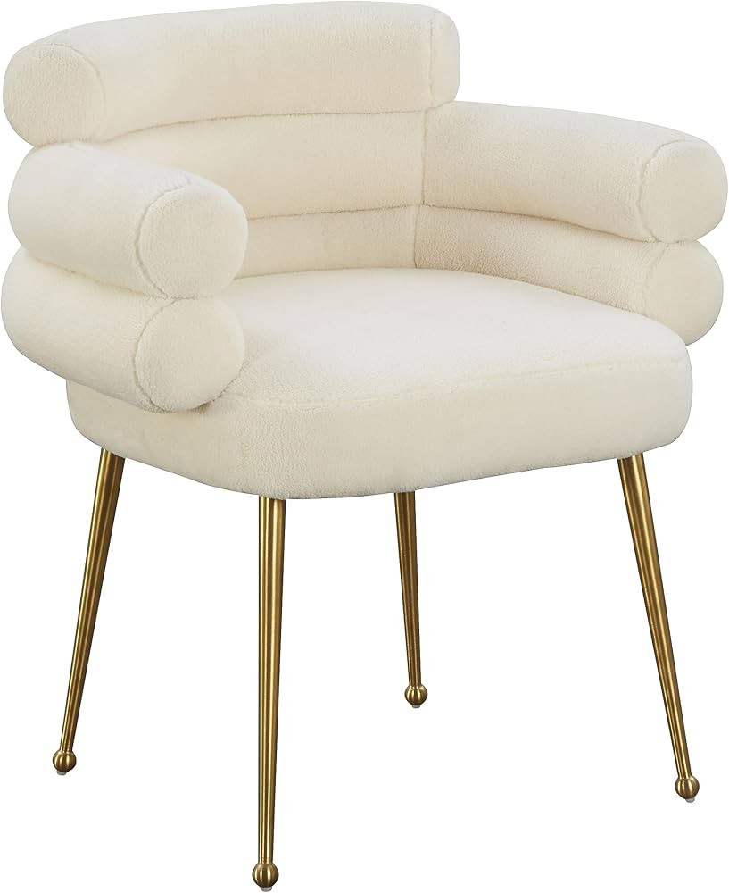 Dente Upholstered Cream Faux Sheepskin Dining Chair | Amazon (US)
