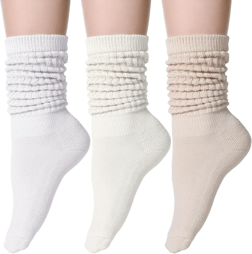Geyoga 3 Pairs Slouch Socks Scrunch Socks Cotton Knit Boot Socks Soft Long Socks Winter Stacked S... | Amazon (US)