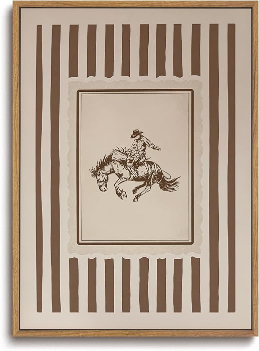 ZZLWBKGL Vintage Western Framed Wall Art Nursery Cowboy Canvas Wall Art Retro Farmhouse Striped P... | Amazon (US)