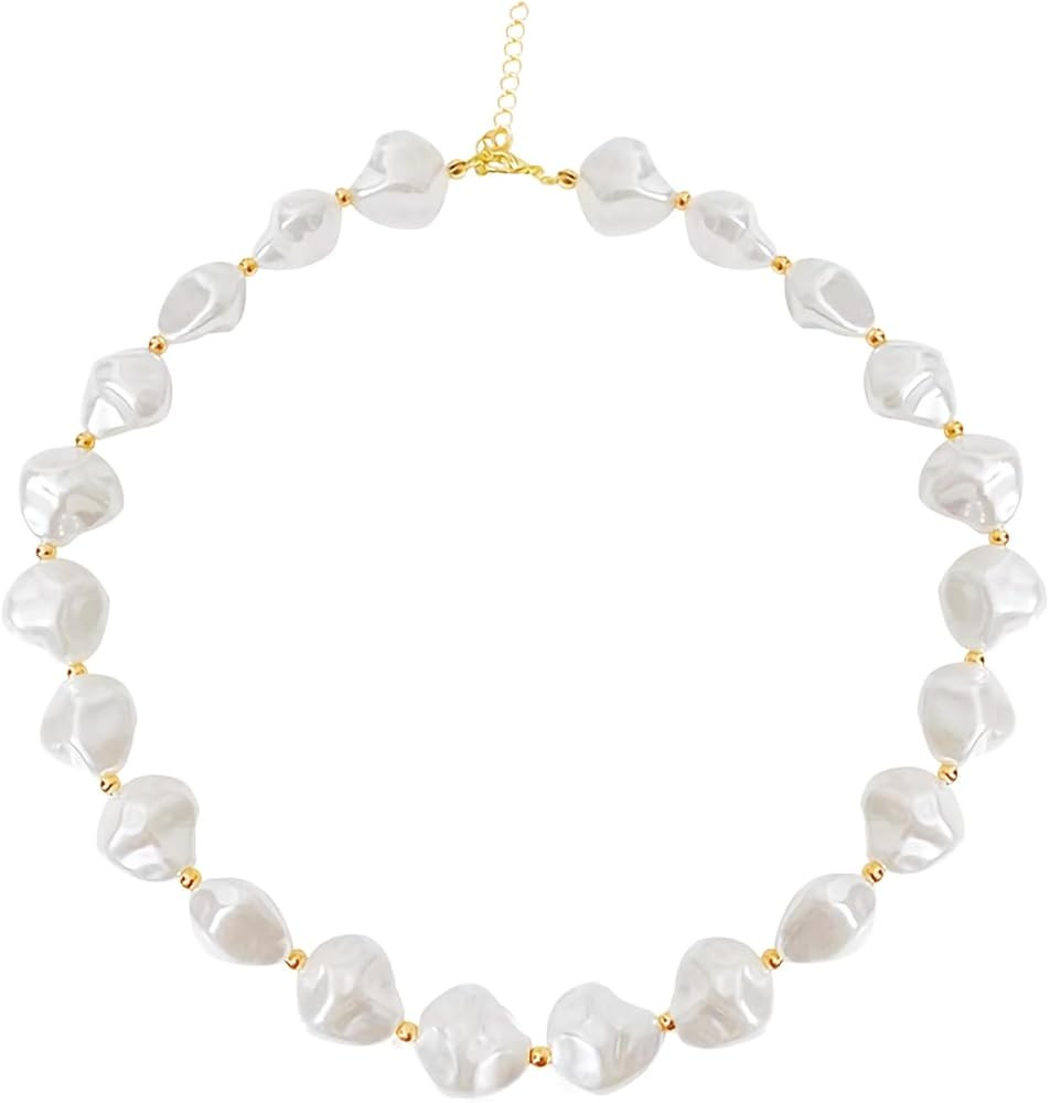 Irregular Baroque Pearl Necklace Chunky Pearl Necklace Pearl Choker Necklace for Women Dainty Whi... | Amazon (US)